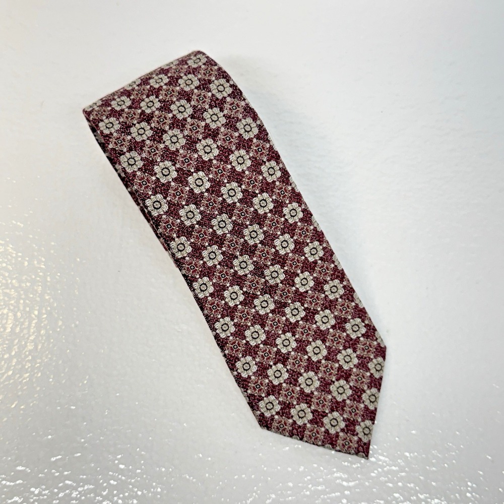 Setazone Silk Wool Tie Mens‎ Burgundy Floral Medallion Hand Made Classic Preppy